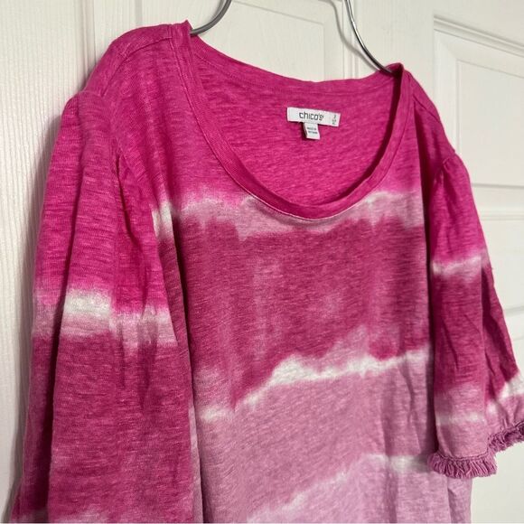 Chico's Women’s Pink and White Linen Tie-Dye Tee - Picture 3 of 8